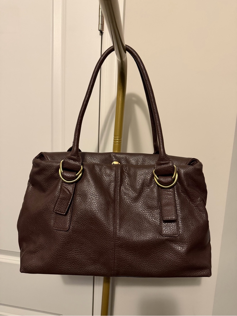 Bueno Dark Brown Pebbled Leather Shoulder Bag